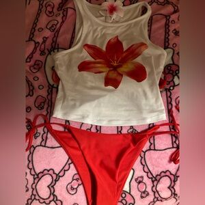 Red Floral Bikini 3 pc Set *SOLD*